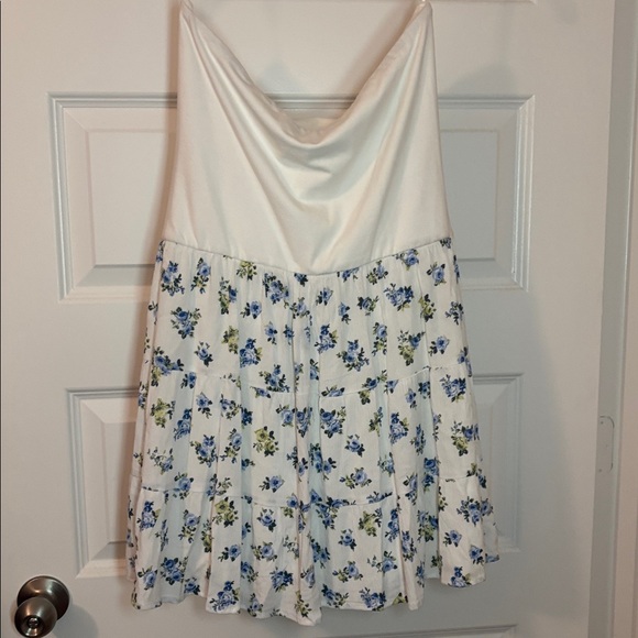 Thirty/Thirty LA White & Blue strapless mini summer dress SZ XL floral vacay NWT - Picture 2 of 14